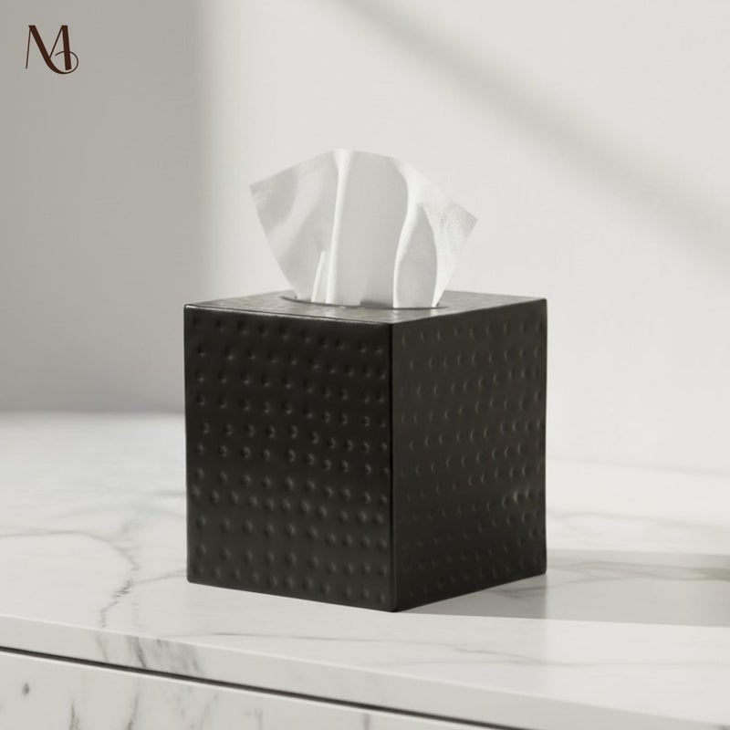 Monarch Abode Tissue Box Cover Square â€“ Hand Hammered Black Metal Tissue Holder Box for Bathroom Accessory, Aesthetic Decorative Facial Napkin Cube for Modern Home Decor - Image 5